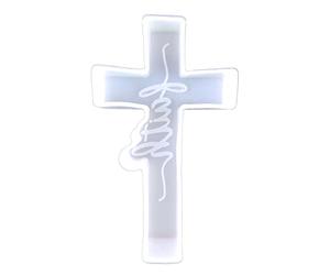 Moule d ' ornement cruciforme avec inscription encastrée, White | Structure en silicone à cavité unique, cruciforme avec inscription encastrée, projet fini pour affichage