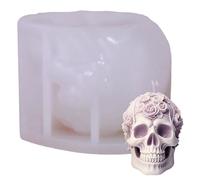 Moule de bougie de crâne, moule à fleurs rose 3D Skull Skull Flexible Clear Silicone pour résine, bougie d'aromathérapie, savon, argile, à glaçons crâne