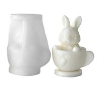 Moule De Bougie De Lapin 3D Dans Une Tasse À Thé - Caoutchouc Polyvalent, Résine Réutilisable, Tasse De Lapin Détaillée, Statuette D'animal Flexible | Séances De Fabrication De Savon Fait Maison Et Dé