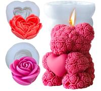 Moule de Bougie, Moule Silicone Ourson Bougie,3D Ours+Rose Faciles à Démouler, Motifs raffinés, pour la Bougies parfumées, DIY cadeaux de Noël, cadeaux de Saint-Valentin, Artisanat en Résine (S)