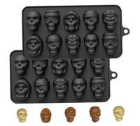 Moule de crâne 2pcs 10 cavité bizarre du Skull Silicone Moule de boulangerie résistante à la chaleur 3D Gâteau flexible Halloween Moules silicone pour la cuisson, le chocolat, les bonbons et la ca