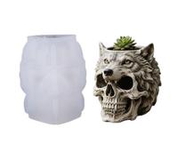 Moule de crâne Spooky Wolfy Skull Silicone Mold pour planteur, bougeoir. | Démoulage facile pour des résultats propres, réutilisable et facile à nettoyer, idéal pour les projets d'Halloween et l'a