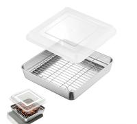 Moule de cuisson carré de 20,3 x 20,3 cm avec couvercle, moule à brownie avec couvercle et grille, en acier inoxydable pour four, friteuse à air, pour cocotte, lasagne, pain de viande, passe au