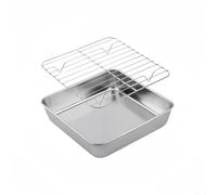 Moule de cuisson en acier inoxydable et plateau à rôtir pour dinde avec grille de refroidissement pour cuisine, four, barbecue et pâtisserie, anti-rouille, passe au lave-vaisselle, argenté, 15 x 15 x