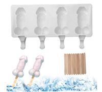 Moule de glace et de gâteau pénis en silicone 4-cavité avec des bâtons, des moules à popsicle congelés antiadhésifs résistants à la chaleur pour les desserts fête bricolage