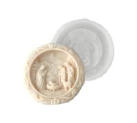 Moule de nativité, 4.25x4.25x1,06 pouces 3D Moule de silicone rond pour fabrication facile à libération, Moules de savon de résine de chandelle de Noël pour décorations de vacances bricolage Silicones