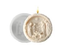Moule de nativité de Noël - moule en silicone 3D de 4 pouces pour le plâtre de savon fondant en résine de bougies ou artisanat au chocolat, décoration ronde créative pour les projets de vacances à la