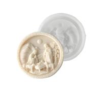 Moule de Noël rond 3D en silicone à libération facile pour la résine de cire, le plâtre, le plâtre, le fondant, les projets d'artisanat de bougie, le chocolat, la crèche, moule de bougie de naissance