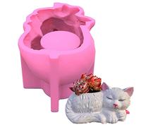 Moule de plantation en silicone - Joli chat endormi Moule à fleurs en silicone - Moule en résine époxy pour pots de fleurs, porte-bijoux, décoration de bureau à domicile Tumotsit