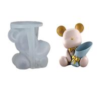 Moule de pots de fleurs en silicone avec ours tenant une fleur | Moule de Pots de fleurs en Silicone avec ours tenant des fleurs pour jardinière Miniature et articles décoratifs