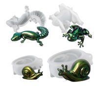 Moule de résine de grenouille, 4PCS 3D Moules silicone animale réaliste pour la coulée époxy comprend la grenouille, les lézards et les escargots, les fournitures d'artisanat bricolage pour la