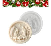 Moule de scène de la nativité - Moules de bougie de naissance Jésus, moule à artisanat en silicone à version ronde 3D pour résine, fondant, gypse, plâtre, cire, savon, chocolat, décoration artistique,