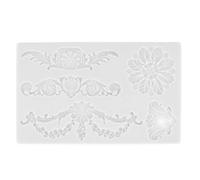 Moule de silicone fleur en relief en relief européen outil de pâtisserie diy rose et gris 20x11.5x1,2 cm four à -ondes ou four (Gris)