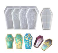 Moule de silicone Halloween Coffin 4pcs Boîte de rangement bijoux Moule coulée résine avec couvercle Easy à libérer un pot fleur boute