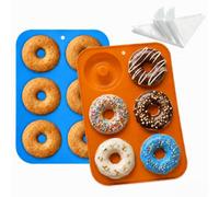 Moule Donuts 2Pcs - Moule A Donuts Silicone+15 Poche a Douille Patisserie - Moule Donuts Cake Factory - Moule Mini Donuts - Moule Silicone - Moules à Pâtisserie, Biscuits (Donuts(Orange-Bleu))