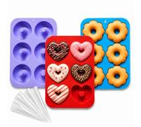 Moule Donuts 2Pcs - Moule A Donuts Silicone+15 Poche a Douille Patisserie - Moule Donuts Cake Factory - Moule Mini Donuts - Moule Silicone - Moules à Pâtisserie, Biscuits (Formes (Rouge-Bleu-Violet))