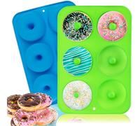 Moule Donuts Silicone,2 Pièces Anti-Adhésifs Moule Silicone,6 Cavités A Donuts,Résistant Donuts Moule Cake Factory Donuts pour Faire Beignets Muffins Gâteaux(Bleu/Vert)
