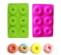 Moule Donuts Silicone,Moule Donuts,6 Cavités Anti-Adhérentes Moule à Beignets,Moules à Donuts en Silicone,Moule Donuts Cake Factory,Donut Pan pour Gâteaux,Cupcake,Biscuits,2 Pièces (Vert,Rose)