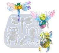 Moule en résine de silicone et de libellule, coccinelle, 3 cavités en époxy pour décoration miniature faite à la main