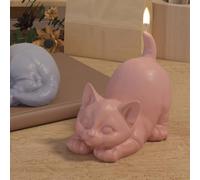 Moule en silicone 3D en forme de chat félin pour bougie en résine | Manchon en polymère flexible à cavité unique de 5,9 x 5,3 x 4 cm avec des reliefs félins détaillés et des entretoises de