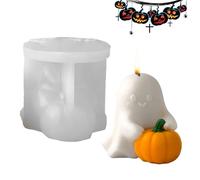 Moule en silicone 3D en forme de - Fantôme d'Halloween tenant une - Moule multifonction pour fabrication de muffins, desserts, ciment, chocolat, savon, bougies