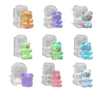 Moule en Silicone 3D Resine Animal - 9 Pièces Moule Époxy pour Moulage de Ours DIY - Pendentif, Porte-clés et Ornement de Sac