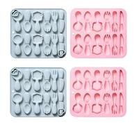 Moule En Silicone 4 Pièces Couteau Fourchette Et Cuillère Modelage Silicone Outils De Cuisson Gâteau Chocolat Bonbon MouleBleu Rose