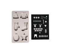 Rayher Moule en silicone motifs HIVER avec chablons, 1 set, 6 motifs, 14X26X1cm, béton, poudre à mouler Raysin, résine époxy, décoration, hiver, Noël-36102000, Coloré
