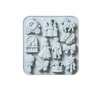 Moule en silicone à 12 cavités 3D Prince Princesse - Château de conte de fées, cheval, nœud, fondant, chocolat, bonbons, moule de cuisson anti-adhésif de qualité alimentaire pour décoration de gâteau