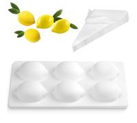 Moule en silicone citron : 6 grilles de citrons créatifs, moules en silicone uniques pour brownies, mousses, gâteaux et desserts français avec 20 poches à douille