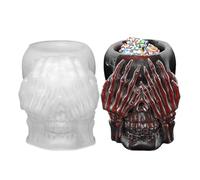 Moule En Silicone De Crâne - Moule De Bougie Ďe Crâne D’Halloween Fait À La Main, Ḿoule Đe Moulage En Résine DIY, Bougeoir Parfumé D’aromathérapie | M̀oule Artisanal Créatif, Porte-pinceau D́e Maquill