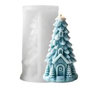 Moule en silicone de Noël - 3D Christmas Tree House Candle Mold | Non-Stick Réutilisable Casting Mold, Flexible DIY Craft Mold for Wax Resin Plaster Gypsum Fondant Soap Béton Holiday