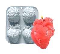 Moule en silicone en forme de cœur humain - 4 moules 3D pour artisanat en forme de cœur de cerveau - Fabriqué à la main - Pour savon en résine époxy, gelée, muffin, pudding, chocolat - Outil de
