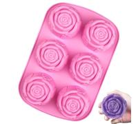 Moule en silicone en forme de rose - Moule à fondant rose - Libération facile - 6 cavités - Bloc de glace pour cocktails, jus, whisky, chocolat
