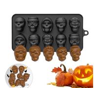Moule en silicone en forme de tête de mort | Moule à 10 cavités pour Halloween | Moule à dessert d'Halloween pour décoration de bonbons, pâtisserie, collation, pudding, biscuits, bloc de glace, outil