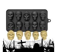 Moule en silicone en forme de tête de mort | Moule à gâteau d'Halloween à 10 cavités | Outil de cuisson de cuisine d'Halloween pour chocolat, bloc de glace, collation, bonbons, pâtisserie, décoration