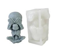 Moule en silicone en forme de tête de mort, outil de fabrication de figurines 3D en forme de crâne avec inscription « See Speak Hear No Evil » pour la fabrication de figurines de collection
