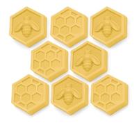 Moule en silicone hexagonal pour savons au miel | 8 mini pastilles avec motifs abeille et nid d'abeille | Flexible et résistant | Manuel de recettes inclus