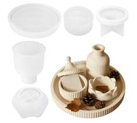 Moule en Silicone Lotus 4-en-1, Lot de 4 Empreinte à Bougie et Vase, Matrice à Rangement et Plateau, pour Résine, Plâtre et Cire, Création DIY Maison Décoration