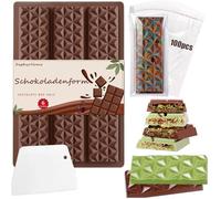 Moule en Silicone pour Barre de Chocolat à 6 Cavités - Antiadhésif, Réutilisable, Profond - Avec 100 Sachets et un Grattoir