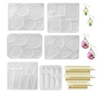 Moule en silicone pour boucle d'oreille en résine 6pcs avec crochets d'oreille en or 50pcs, moule en résine époxy avec trous, bijoux de boucle d'oreille faits à la main pour bracelets, pendentifs