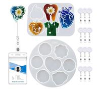 Moule en silicone pour carte d'identité avec 12 clips pour bobine de badge, 20 autocollants en résine