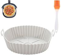 Moule en silicone pour friteuse à air chaud, 20 cm, doublure en silicone, accessoire Airfryer en silicone, avec pinceau à pâtisserie, réutilisable, convient pour Ninja Tefal Cosori