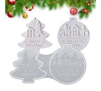 Moule en Silicone pour Pendentifs de Noël, Moule à Pendentifs Plats à Thème de Noël, Élastique à 2 Cavités avec Démoulage Facile pour Artisanat de Pâte à Sucre Savon Chocolat