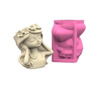 Moule en silicone pour pot de fleurs de fille pour moulage de résine, flexible et élégant, matériaux de qualité alimentaire, décoration de jardinage, moule artisanal en silicone de qualité alimentaire