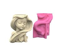 Moule en silicone pour pot de fleurs succulentes - Convient pour le jardin, le béton, la décoration de la maison - Moules pour fille à poils longs pour moulage de résine en béton