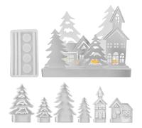 Moule en silicone pour sapin de Noël,Moules de Noël en silicone, Ensemble de 7 moules de cuisson en de, Moule à biscuits de noël 3D, maisons, arbres de noël, outils de fabrication de bon