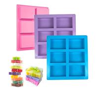 Moule en silicone rectangulaire, 3 pièces, 6 cavités, moules à savon, 3 couleurs, convient pour savon et pudding