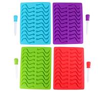 Moule en silicone ver de terre 4 pièces, flexible, coloré rouge bleu vert violet - résistant four et congélateur, sûr pour bonbons, fondants, chocolat et pâtisserie maison