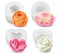 Moule Fleur, Moule Silicone Bougie Fleur, Moule Rose Silicone 3D Stéréoscopique Réutilisable, Pour Bougies, Savon, Pâtisserie et Cadeau Fait à la Main (4 Pièces）